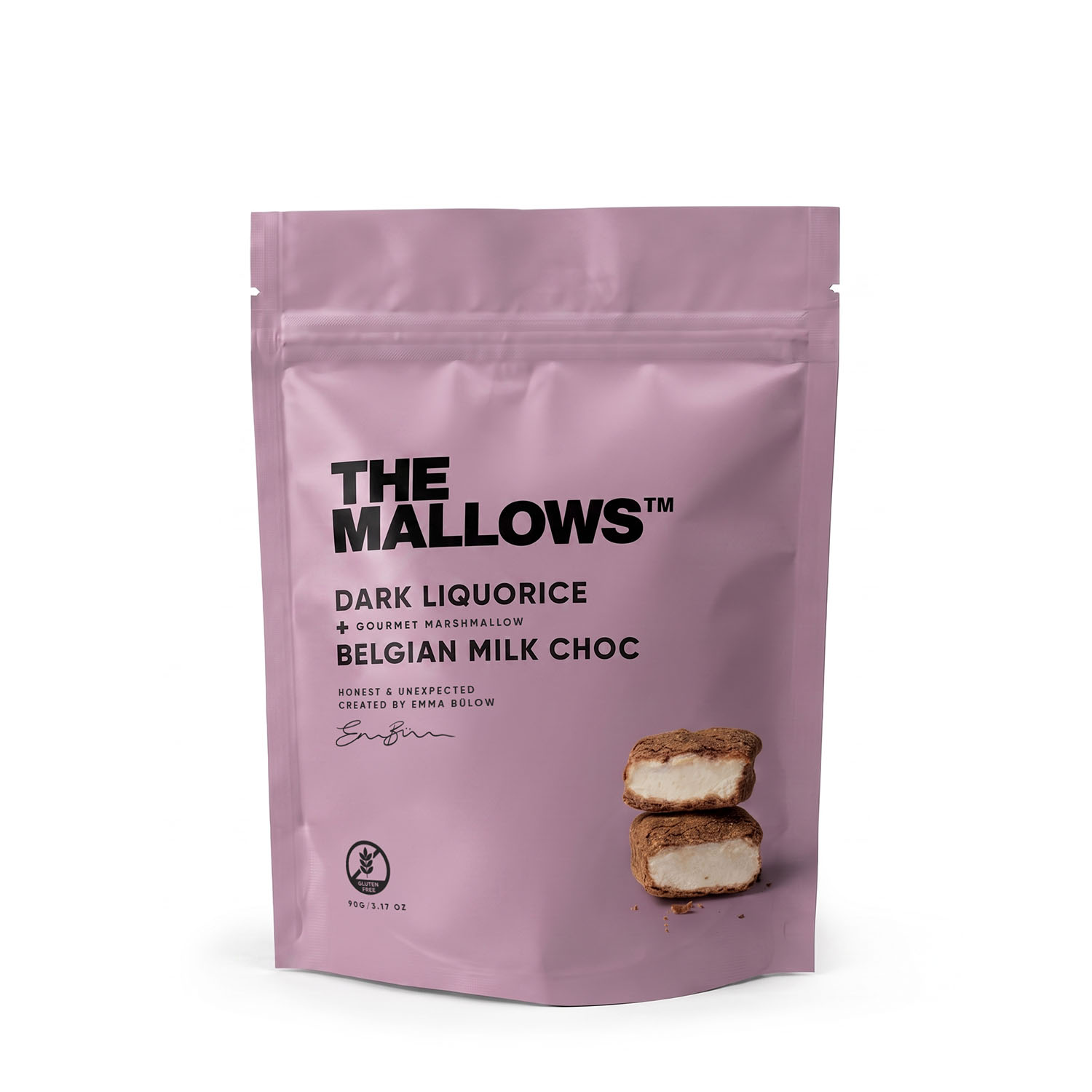Dark Liquorice - Belgian Milk Chocolate + Lakrids - The Mallows Gourmet Skumfiduser The Mallows gourmet skumfiduser lakrids belgisk mælke chokolade og lakridspulver lakridsgranulat marshmallows belgian milk chocolate liquorice fra Emma Bülow