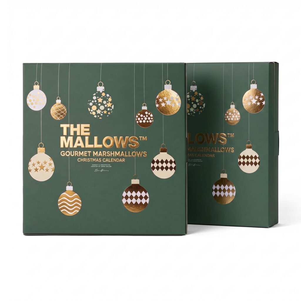 Christmas Calendars 9 Mixed Caramel Filled marshmallows christmas calendar 2026 julekalender med karamelfylde, klassiske skumfiduser og belgisk chokolade Chocolate coated mallows emma bülow for mænd og kvinder