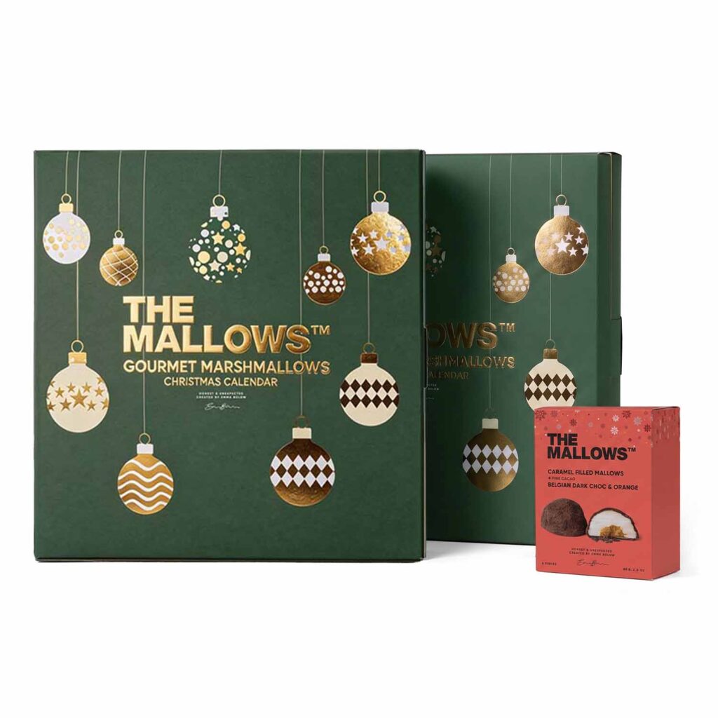 Christmas Calendars 9 Mixed Christmas Calendar 2026 by Emma Bulow, Julekalender med fyldte og gourmet skumfiduser med chokolade, filled and gourmet marshamallows with chocolate early bird kit deal
