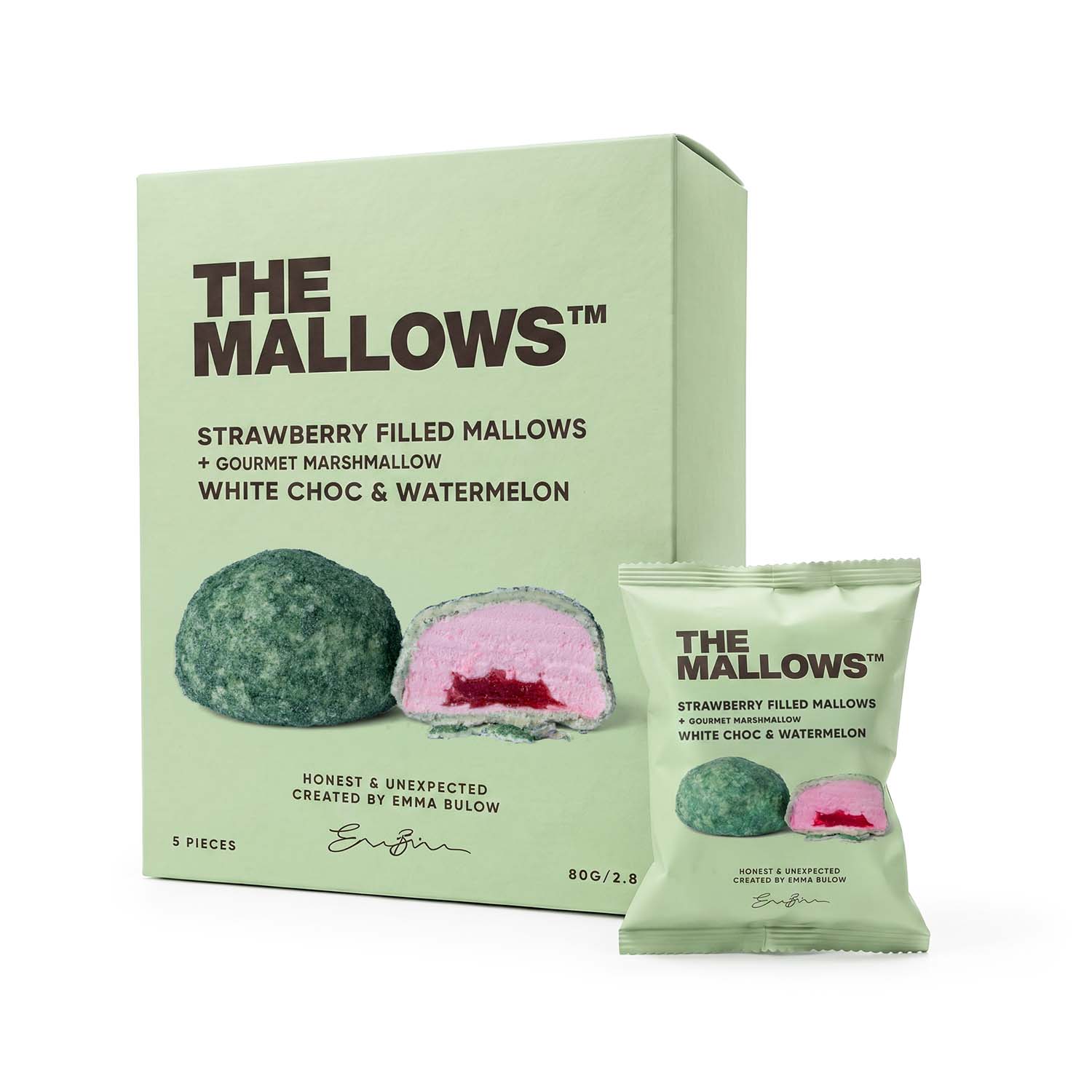 Caramel Filled Mallows Box + 1 Flowpack-Strawberry & Watermelon + White Choc - The Mallows 1500px Strawberry Filled Mallows Box White Choc + watermelon Mallows Jordbærfyldte skumfiduser hvid chokolade vandmelon marshmallows Emma Bülow The Mallows