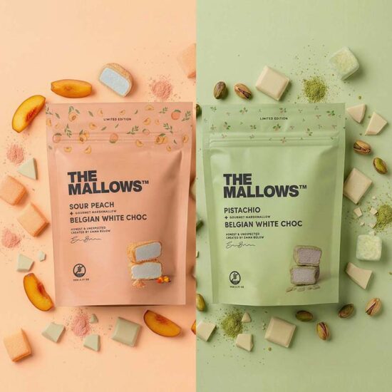 skumfiduser PistacIe fersken. sour peach hvid belgisk chokolade gourmet mallows marshmallows white belgian chokolate pistachio
